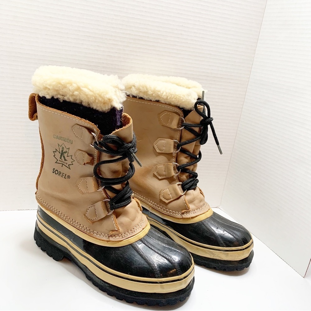 Sorel Caribou Boots Wool Lined Tan Winter Made in Canada Size 5